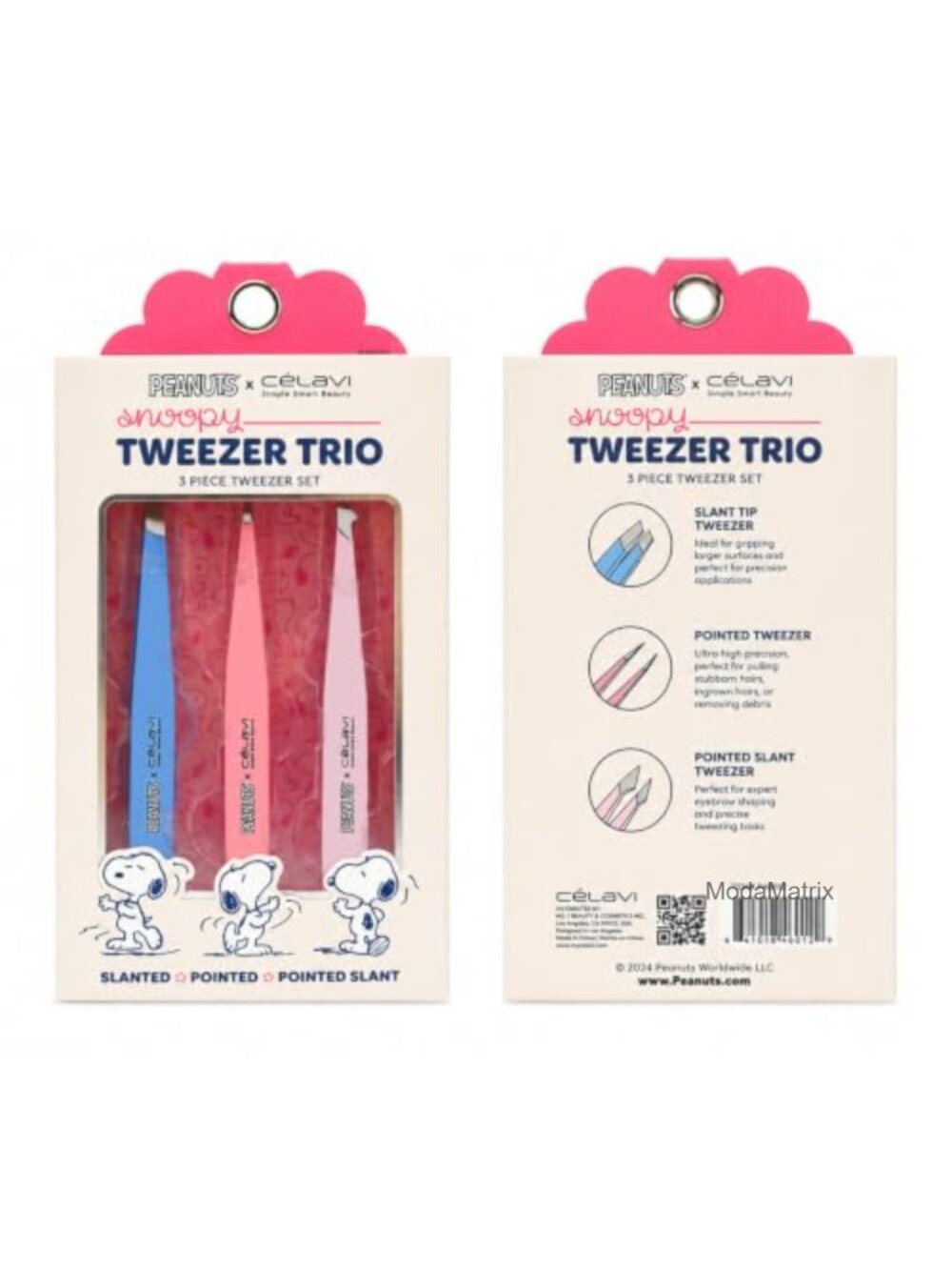 3-Piece Stainless Steel Tweezer Set Slant Pointed Pointed Slant for Eyebrow
